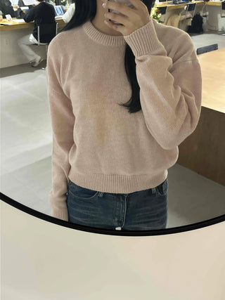 Soft Pastel Balloon Sleeve Round Neck Knit