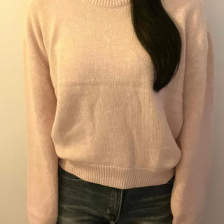 Soft Pastel Balloon Sleeve Round Neck Knit
