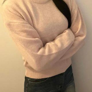 Soft Pastel Balloon Sleeve Round Neck Knit