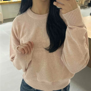 Soft Pastel Balloon Sleeve Round Neck Knit