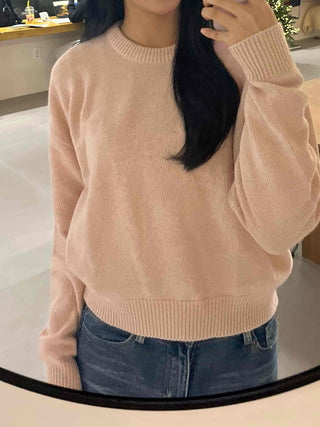 Soft Pastel Balloon Sleeve Round Neck Knit