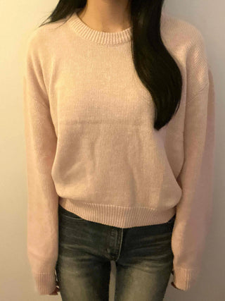 Soft Pastel Balloon Sleeve Round Neck Knit