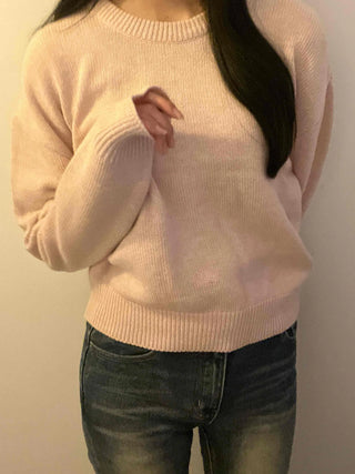Soft Pastel Balloon Sleeve Round Neck Knit