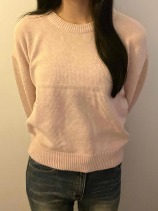 Soft Pastel Balloon Sleeve Round Neck Knit