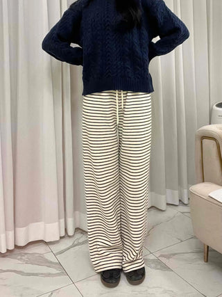 Striped Drawstring Wide Training Pants