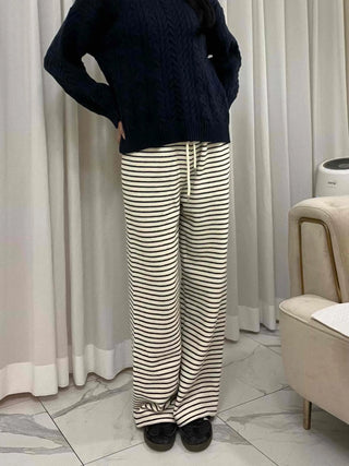 Striped Drawstring Wide Training Pants