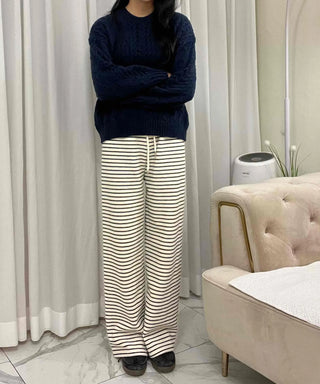 Striped Drawstring Wide Training Pants