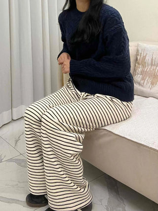 Striped Drawstring Wide Training Pants