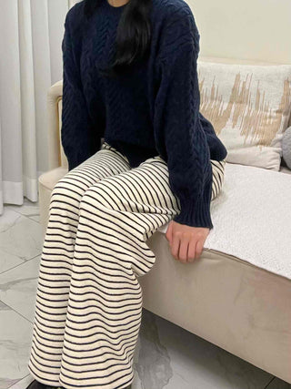 Striped Drawstring Wide Training Pants