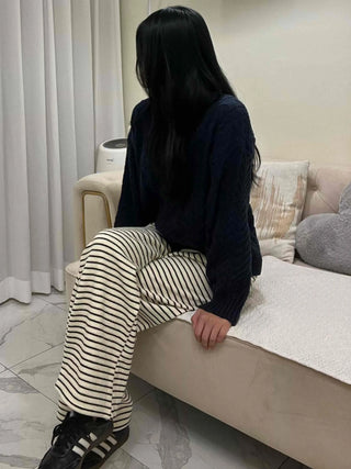 Striped Drawstring Wide Training Pants