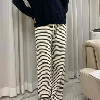 Striped Drawstring Wide Training Pants