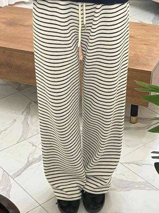 Striped Drawstring Wide Training Pants