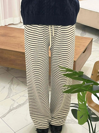 Striped Drawstring Wide Training Pants