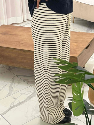 Striped Drawstring Wide Training Pants