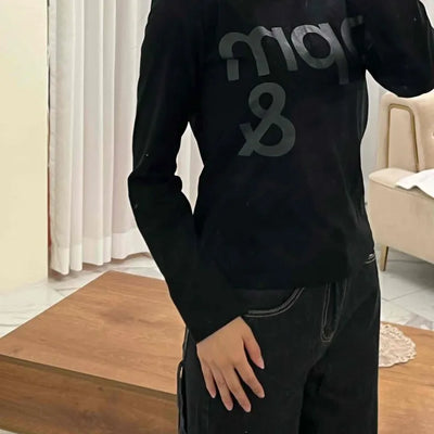 Sporty Print Slim Fit Round Neck Long Sleeve Tee