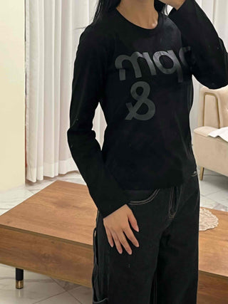 Sporty Print Slim Fit Round Neck Long Sleeve Tee