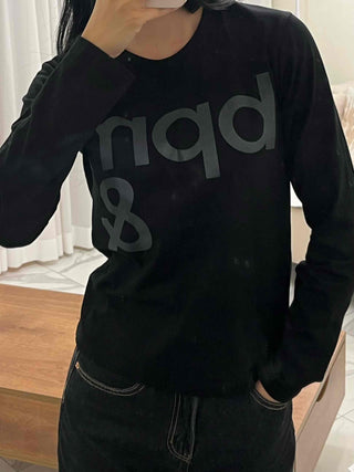Sporty Print Slim Fit Round Neck Long Sleeve Tee