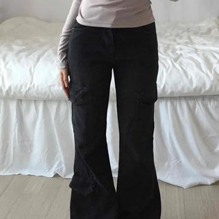 Y2K Style Low-Rise Cargo Flare Denim Pants