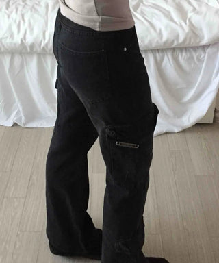 Y2K Style Low-Rise Cargo Flare Denim Pants
