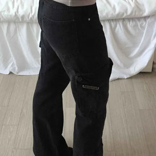 Y2K Style Low-Rise Cargo Flare Denim Pants