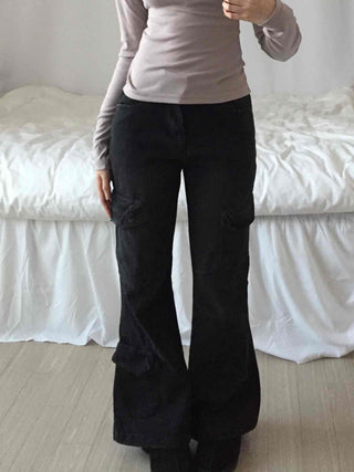 Y2K Style Low-Rise Cargo Flare Denim Pants
