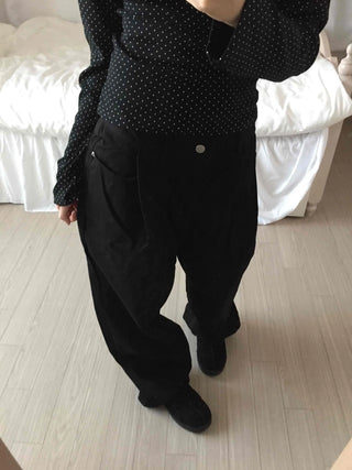 Basic Eyelet Button High-Waisted Straight Denim Long Pants