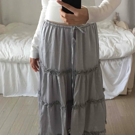 Romantic Flower Lace Tiered Elastic Long Skirt