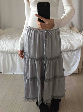 Romantic Flower Lace Tiered Elastic Long Skirt
