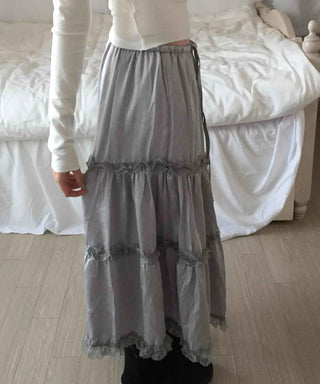 Romantic Flower Lace Tiered Elastic Long Skirt