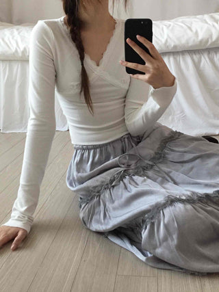 Romantic Flower Lace Tiered Elastic Long Skirt