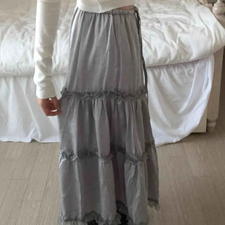 Romantic Flower Lace Tiered Elastic Long Skirt