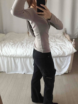 Slim Daily Shirred Sleeve Button Neck T-shirt
