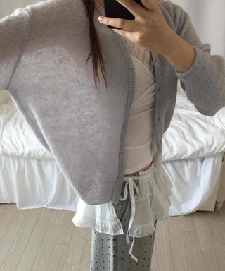 Soft Angora Puff Sleeve Crop Cardigan
