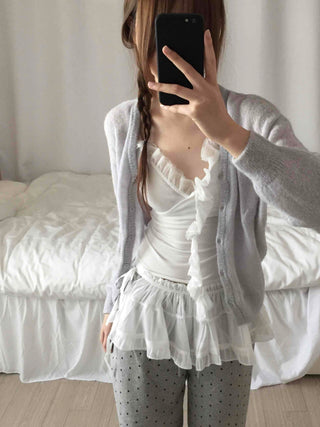 Soft Angora Puff Sleeve Crop Cardigan