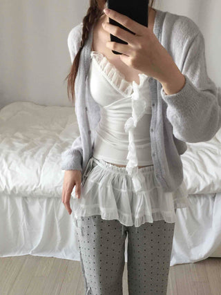 Soft Angora Puff Sleeve Crop Cardigan