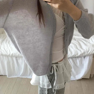 Soft Angora Puff Sleeve Crop Cardigan