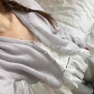 Soft Angora Puff Sleeve Crop Cardigan
