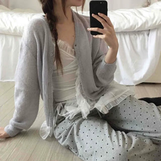 Soft Angora Puff Sleeve Crop Cardigan
