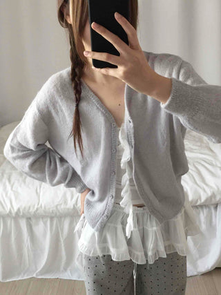 Soft Angora Puff Sleeve Crop Cardigan