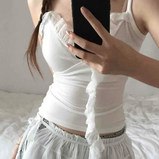 Delicate Fit Frill Wrap Shirred Sleeveless Knit