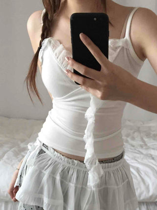 Delicate Fit Frill Wrap Shirred Sleeveless Knit