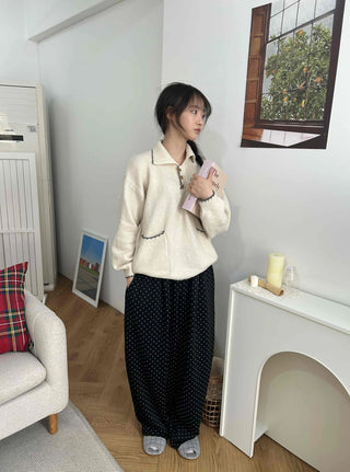 Vintage Collar Button Contrast Loose Fit Knit