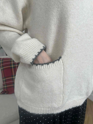 Vintage Collar Button Contrast Loose Fit Knit