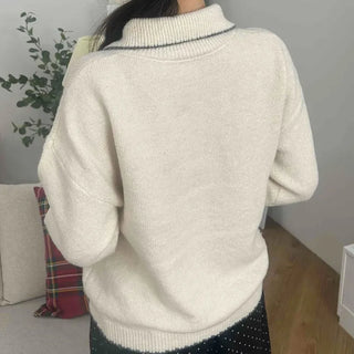 Vintage Collar Button Contrast Loose Fit Knit
