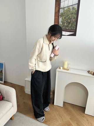 Vintage Collar Button Contrast Loose Fit Knit