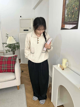 Vintage Collar Button Contrast Loose Fit Knit