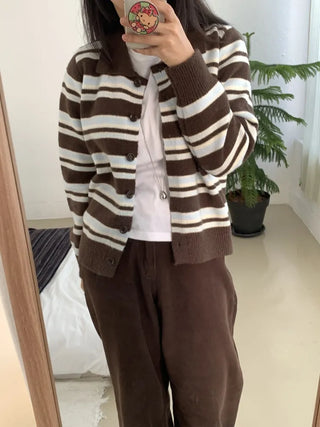 Campus Retro Striped Crop Cardigan