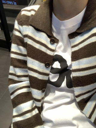 Campus Retro Striped Crop Cardigan