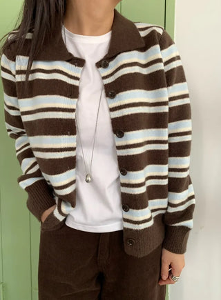 Campus Retro Striped Crop Cardigan