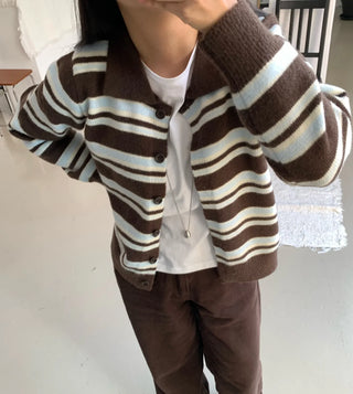 Campus Retro Striped Crop Cardigan
